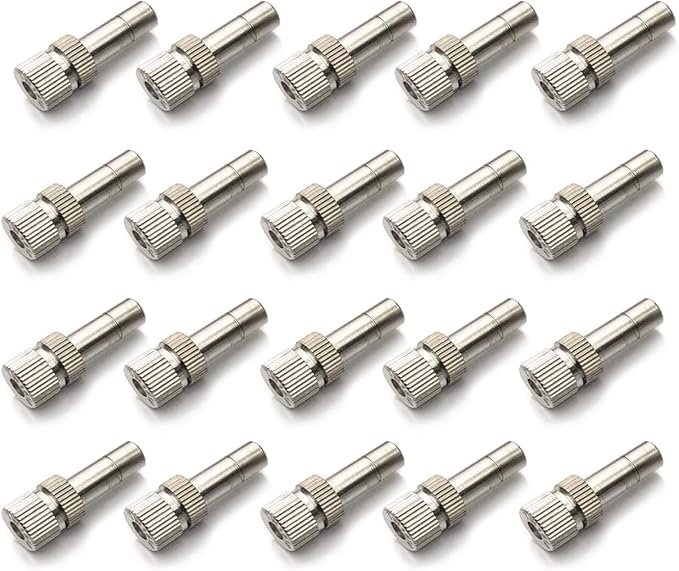 20pcs Brass Mister Nozzles, 6mm Misting Nozzles for Outdoor Cooling System, Landscaping, Air Humidification, Greenhouse Irrigation (without Filter, 0.028"/0.7mm Orifice)