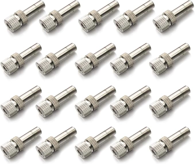 20pcs Brass Mister Nozzles, 6mm Misting Nozzles for Outdoor Cooling System, Landscaping, Air Humidification, Greenhouse Irrigation (without Filter, 0.008"/0.2mm Orifice)