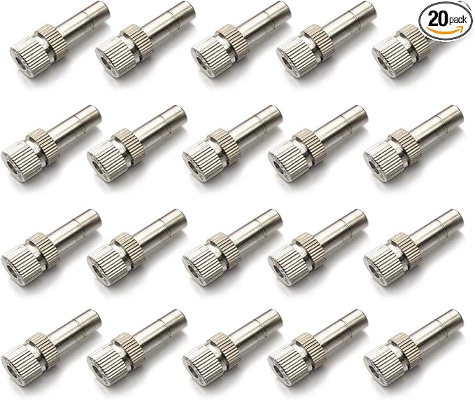 20pcs Brass Mister Nozzles, 6mm Misting Nozzles for Outdoor Cooling System, Landscaping, Air Humidification, Greenhouse Irrigation (without Filter, 0.004"/0.1mm Orifice)