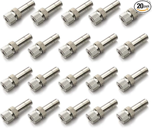 20pcs Brass Mister Nozzles, 6mm Misting Nozzles for Outdoor Cooling System, Landscaping, Air Humidification, Greenhouse Irrigation (without Filter, 0.004"/0.1mm Orifice)