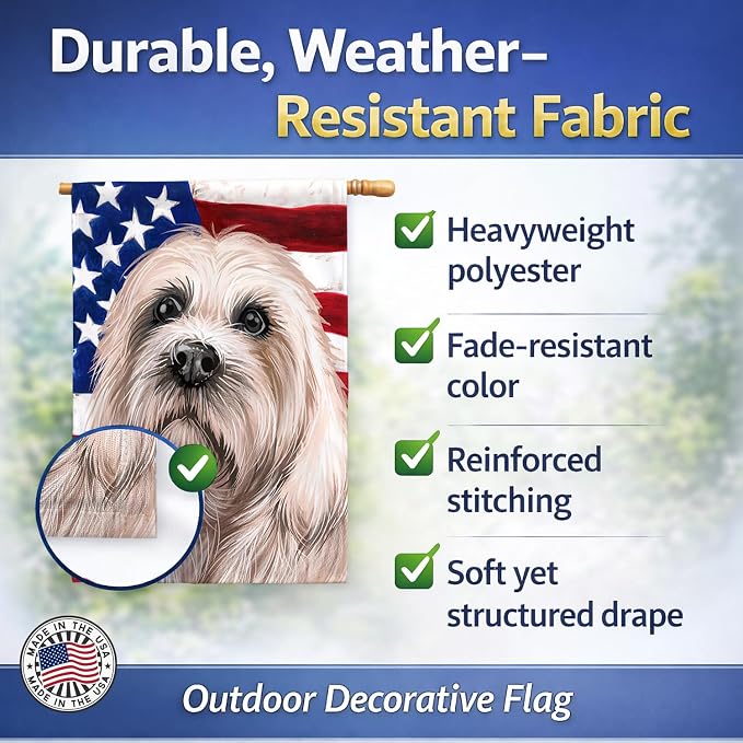 Caroline's Treasures CK6501CHF Dandie Dinmont Terrier American Flag House Flag Large Porch Sleeve Pole Decorative Outside Yard Banner Artwork Wall Hanging, Polyester, House Size, Multicolor
