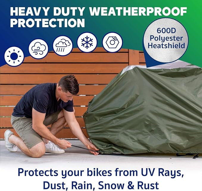 YardStash Bike Cover – Reflective Bicycle Covers for Outside Storage - Waterproof & Weatherproof Garden Tarp Shelters for Bikes, Trikes, 29ers, and Electric Bicycles