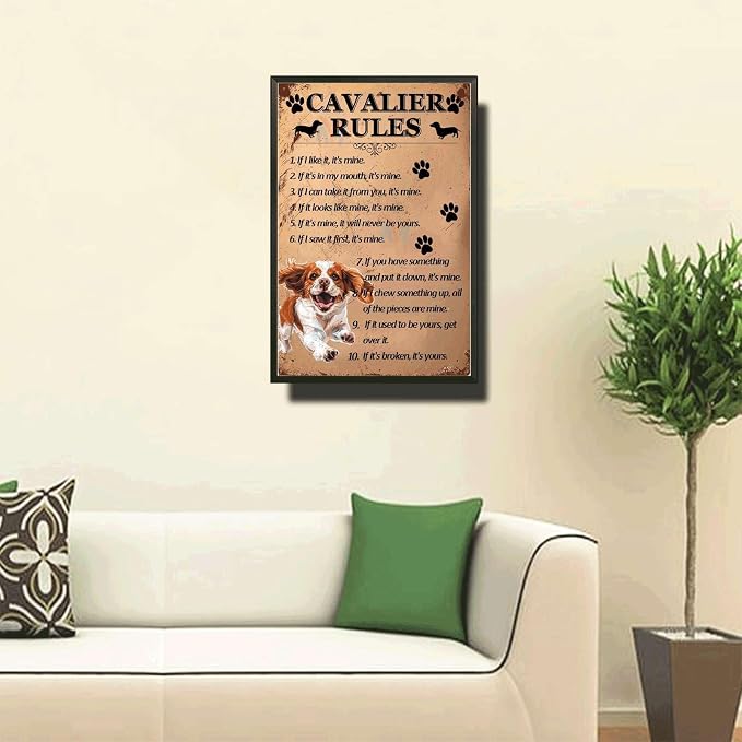 Metal Sign Tin Sign Vintage Wall Art Cavalier Rules Tin Signs for Women for Room 12×16 Inches with Metal Frame