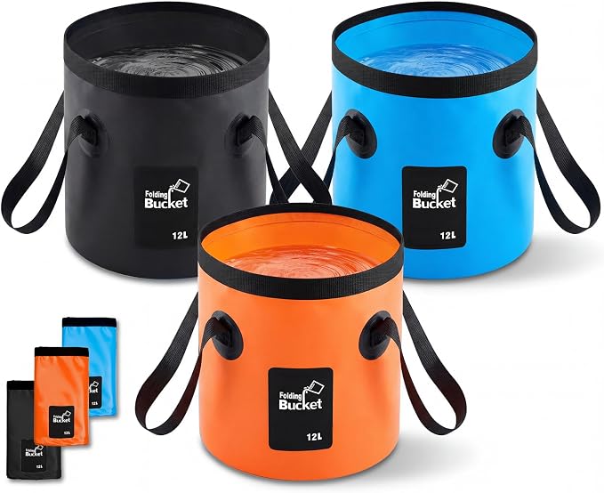 3 Gallon 3 Pack Collapsible Bucket, Foldable Water Bucket with Handles, Portable Camping Buckets for Fishing, Hiking, Cleaning, Outdoor & Travel Use (Multicolor)