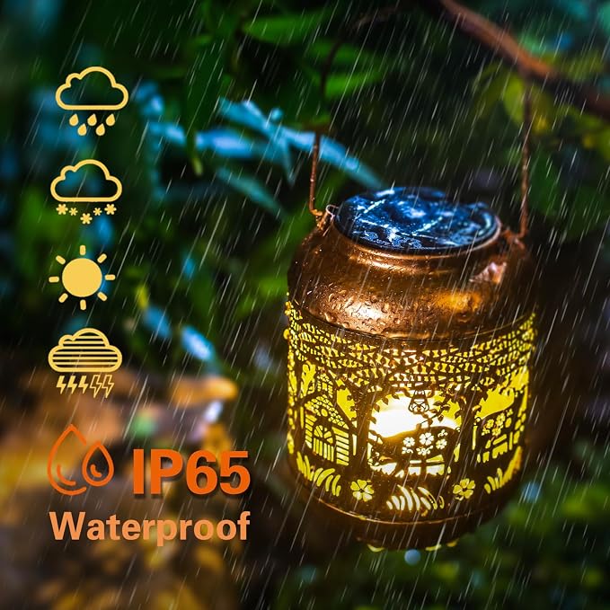Pig Solar Lanterns Outdoor Waterproof Hanging Solar Lights Pig Gifts for Women Men Mom Metal Decorative LED Outdoor Lanterns for Patio, Lawn, Landscape, Garden Decor, Yard Decorations