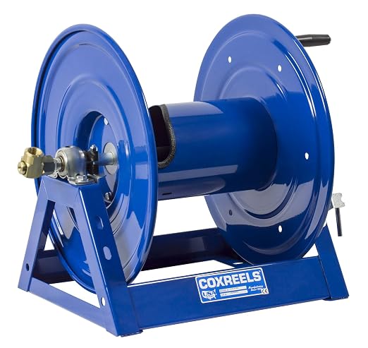 Coxreels 1125-4-100 Hand Crank Steel Hose Reel, 1125 Series - ½" x 100', 3,000 PSI - Heavy Duty All Welded Steel A Frame – Adjustable Tension Break – Made in The USA, Blue