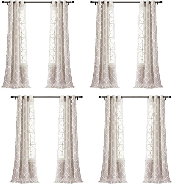 Lush Decor Beige Avon Trellis Grommet Sheer Window Curtain Panel Pair (84" x 38") (Pack of 4)
