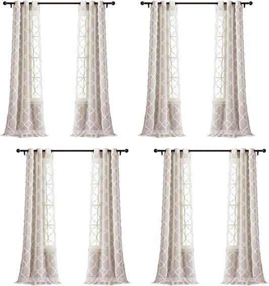 Lush Decor Beige Avon Trellis Grommet Sheer Window Curtain Panel Pair (84" x 38") (Pack of 4)
