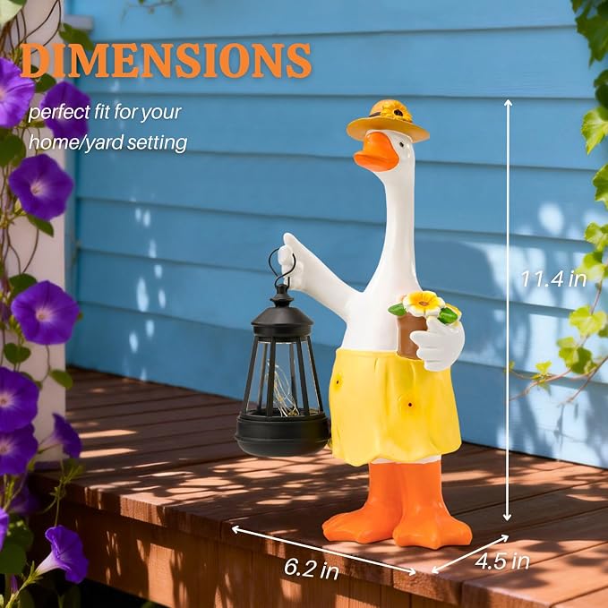 Goose Garden Statues Porch Goose Statues with Solar Lantern Summer Yard Lawn Front Porch Home Outdoor Decoration Duck Mother's Day Christmas Birthday Gifts for Mom Women