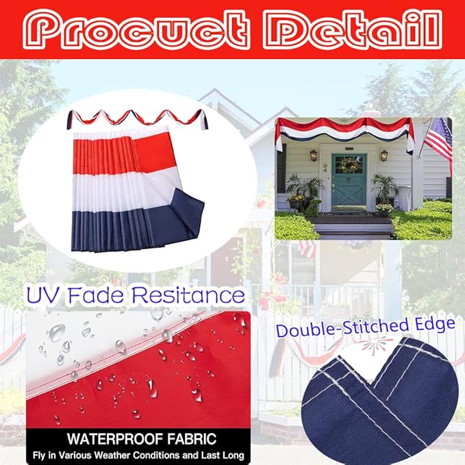 4Pack Large Patriotic Flags Memorial Days American Bunting Flag Day Red White Blue Stripe Bunting for US Celebration Labor Day,Veterans Day 4th of July Decorations Home Garden Outdoor -24x240Inch
