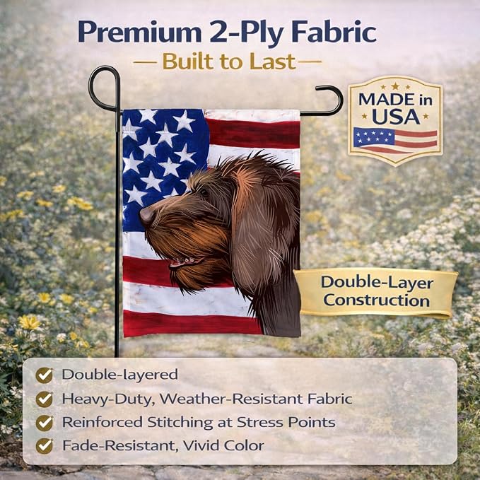 Caroline's Treasures CK6484GF Cesky Fousek Dog American Flag Garden Flag Mailbox Flag Decorative Yard Flag Banner Outside Patio Artwork Yard Flower Beds, Garden Size, Multicolor