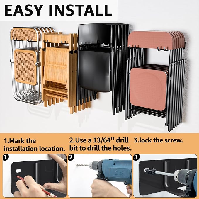 YYR Folding Chair Storage Rack, Garden Tool & Foldable Chairs Organizer Hangers for Garage Organization, Lawn, Beach, Camping, Yard Chairs Hooks Wall Mount, Soild Metal Max Load 240 LBS - 2 Pack
