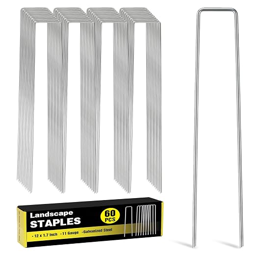 HongWay 60 Pack 12 Inch Landscape Staples, Tent Stakes Heavy Duty Galvanized 11 Gauge Garden Pins Ground Staples for Lawn Yard Fence Landscaping Fabric Outdoor Decorations