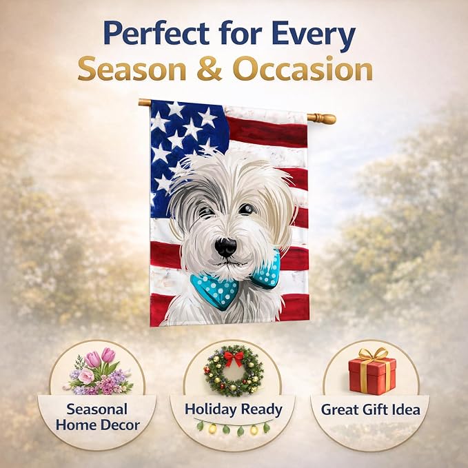 Caroline's Treasures CK6721CHF Sporting Lucas Terrier American Flag House Flag Large Porch Sleeve Pole Decorative Outside Yard Banner Artwork Wall Hanging, Polyester, House Size, Multicolor