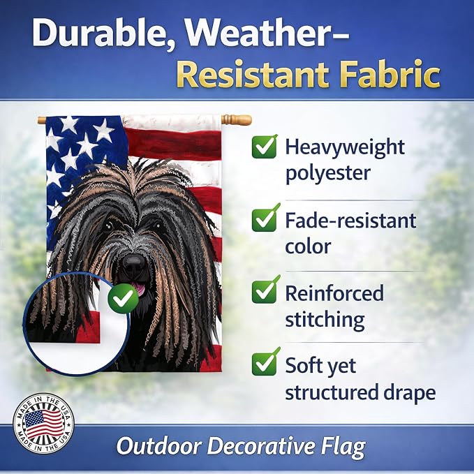 Caroline's Treasures CK6666CHF Puli Dog American Flag House Flag Large Porch Sleeve Pole Decorative Outside Yard Banner Artwork Wall Hanging, Polyester, House Size, Multicolor