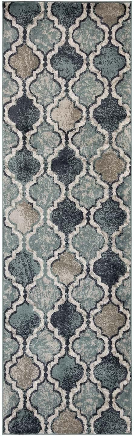 Superior Indoor Runner Rugs, Modern Area Rug, 2'7"x10', Blue Ivory | Geometric Design Floor Décor, Easy Care High Traffic Areas Living Dining Room, Bedroom, Office, Entryway, Viking Collection