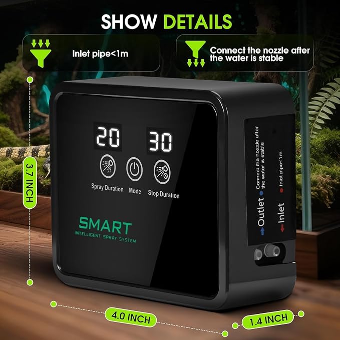 Automatic Reptile Mister Timer 360 Nozzle Terrarium Misting System (Black)