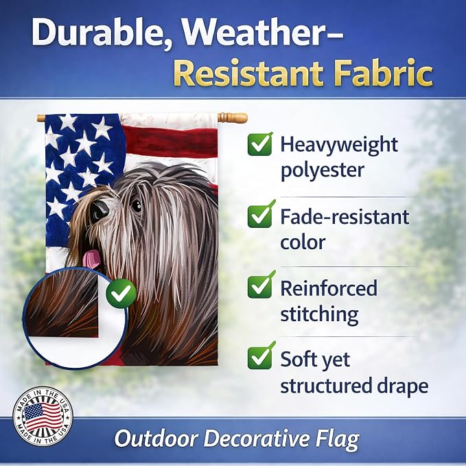 Caroline's Treasures CK6690CHF Schapendoes American Flag House Flag Large Porch Sleeve Pole Decorative Outside Yard Banner Artwork Wall Hanging, Polyester, House Size, Multicolor