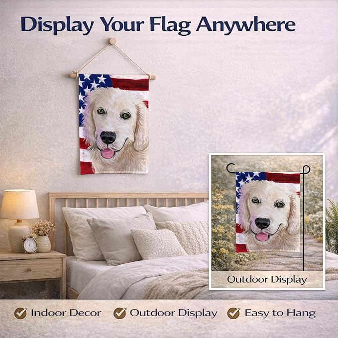 Caroline's Treasures CK6542GF Golden Retriever Dog American Flag Garden Flag Mailbox Flag Decorative Yard Flag Banner Outside Patio Artwork Yard Flower Beds, Garden Size, Multicolor