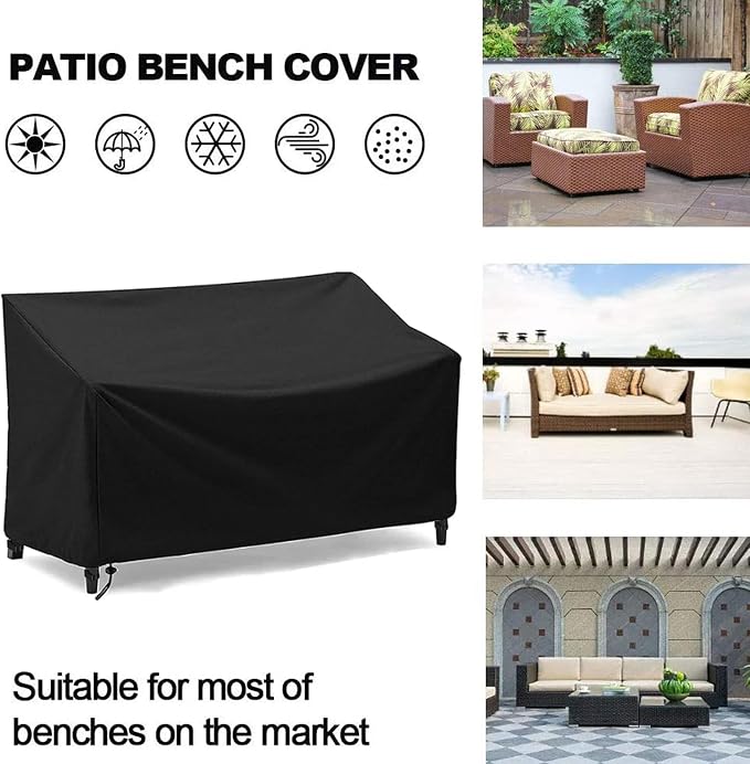 Outdoor Bench Cover Waterproof 2 Seater Patio Bench Cover Outdoor Patio Furniture Garden Sofa Chair Cover, Fit for 2-Seater Seating Metal & Hardwood Patio Garden Bench, 53L x 26W x 35H inche