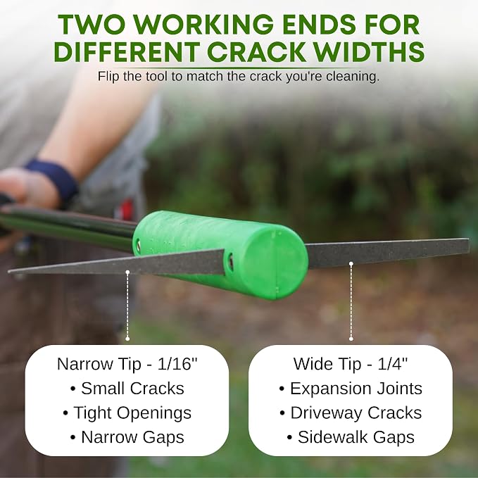 BICRACKIE Stand-Up Crack Weeding Tool with 60" Steel Pole; Steel Blade with 2-Sized, 5" Tapered Ends for Driveways, Patios, Sidewalks, Pavers to Remove Weeds Easily; Made in USA