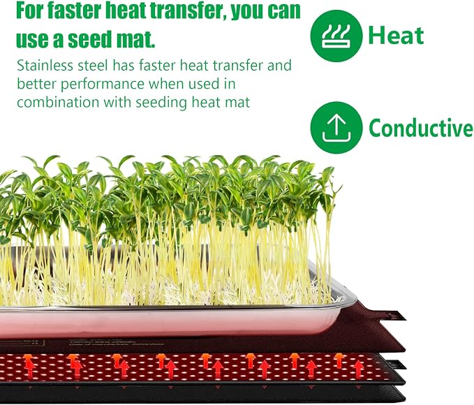 RooTrimmer 10 Pack Stainless Metal Trays, Stainless Steel Seed Starter Carry Tray for Nursery Seedling Pots Water Collection Transplantation (10.63 inch×14.17 inch, 1.18" Height)