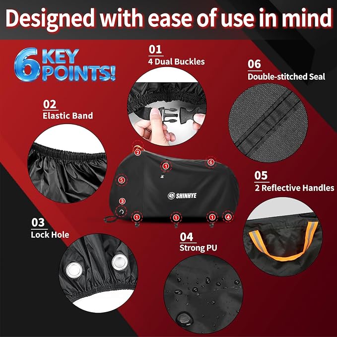 Bike Cover Waterproof Outdoor, 600D Heavy Duty Bicycle Tarp Rain Sun UV Dust Windproof with Reflective Strips Storage Bag, Fits Mountain Road Electric (Black,79×28×43.5in 1 Bike)