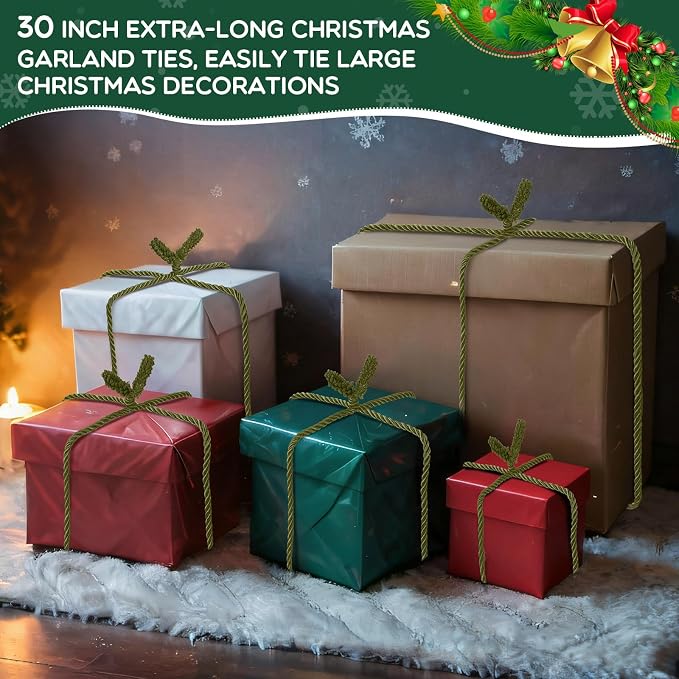 Zhengmy 24 Pcs 30 Inch Christmas Garland Ties Decorative Twist Ties for Banister Reusable Flexible Twist for Stairway Christmas Garland Hanger Xmas Railing Decor Holiday Craft Wrapping(Olive Green)