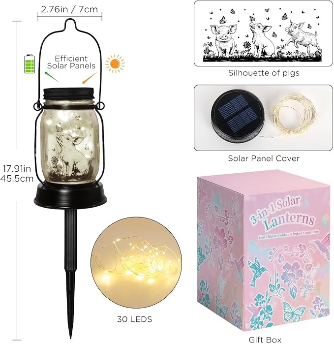 kyoryuger Pig Gifts for Women/Men/Kids Pig Lovers Animal Solar Lantern, Piglet Animal, Solar Garden Decoration, Night Light Room Decor Farm Piglet Present Yard, Patio,Backyard,Porch, Torches