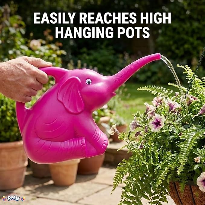PMU 12Pcs 2-Quart Elephant Watering Can – Durable Plastic Garden Watering Can for Indoor & Outdoor Plants, Easy-Pour Spout, Large Water Pot, Pink