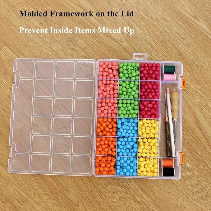 4 Pack Fixed 21 Grids Clear Plastic Storage Box, Transparent Organizer Container Case for Small Parts, Bead, Button, Jewelry, Diamond, Craft Supplies,Sewing Kit, DIY Accessories