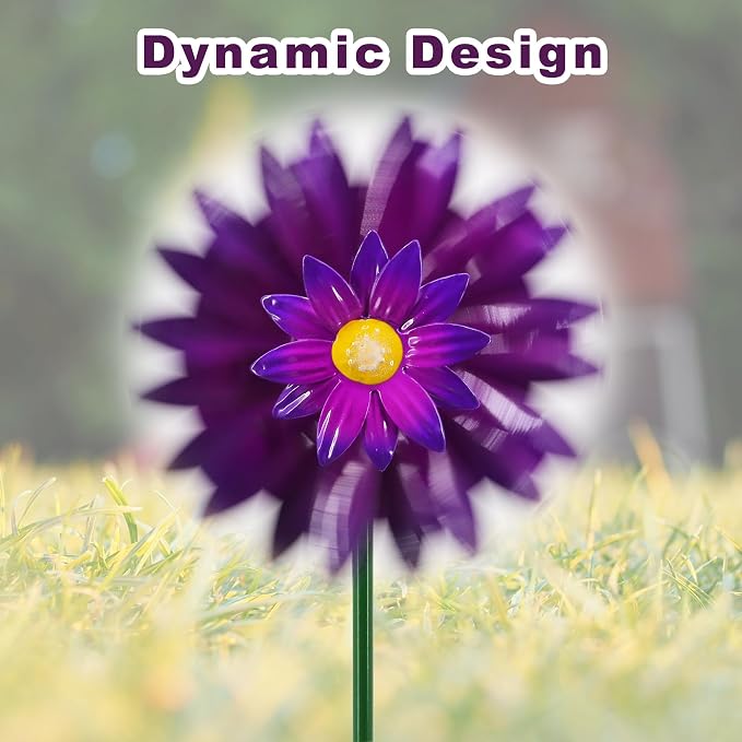Metal Flower Wind Spinner Garden Stake Yard Art, Lawn Windmill Ornaments | WEIBEFEE; 5 Pieces;Lawn Ornament; 27 Inch Windmill Outdoor; Fade-resistant; Great gift choice; Decoration Gift