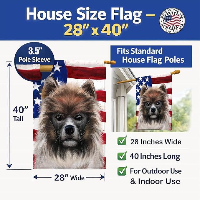 Caroline's Treasures CK6510CHF Elo Dog American Flag House Flag Large Porch Sleeve Pole Decorative Outside Yard Banner Artwork Wall Hanging, Polyester, House Size, Multicolor