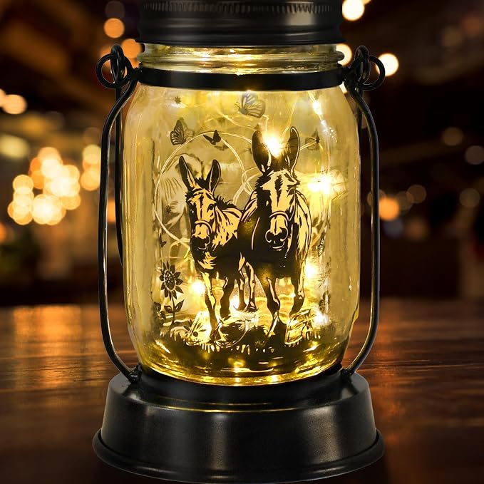 kyoryuger Donkey Gifts for Women/Men Donkey Solar Lanterns Mom Birthday Burro Animal Lovers Lantern Animal Memorial Lights Solar Garden Decoration for Yard, Patio,Backyard,Porch Torches, Home Decor