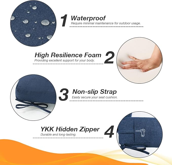 Unimatta Sunbrella Outdoor High Back Chair Cushion Seat Pads, 44 x 21 Inch Water-Repellent & Fade-Resistant Patio Furniture Cushions with Ties for Adirondack, Rocking Chairs, Specrtum Indigo