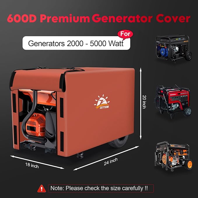 Zettum Generator Cover 24 Inch - 600D Outdoor Generator Cover Heavy Duty Waterproof, Small Equipment Cover Outside for DuroMax, Westinghouse, Champion, Predator, Honda Portable Generator 2000-5000W