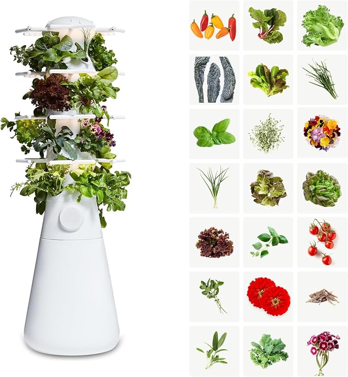 Lettuce Grow Farmstand Nook 4ft.7" Vertical Hydroponic Garden Tower | Self-Watering, LED Grow Lights, 20 Live Seedlings, Smart Timer, Indoor Vertical Growing
