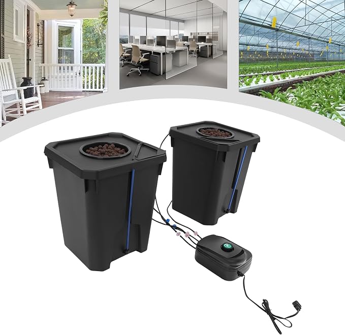 Hydroponics Growing Buckets, 2PCS Deep Water Culture Bucket System 7 Gallon Recirculating Drip Garden System with Air Pump & Clay Pebbles for Greenhouse, Garden, Balcony (2 PCS)