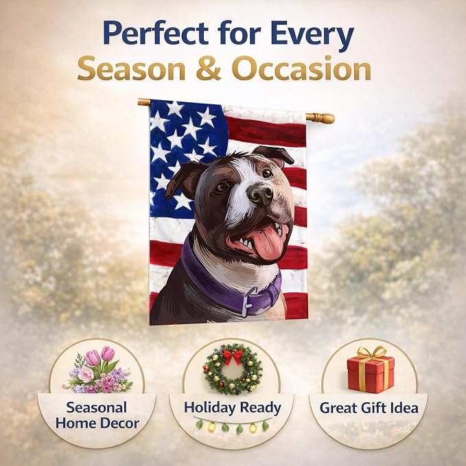 Caroline's Treasures CK6467CHF Bull Terrier Dog American Flag House Flag Large Porch Sleeve Pole Decorative Outside Yard Banner Artwork Wall Hanging, Polyester, House Size, Multicolor