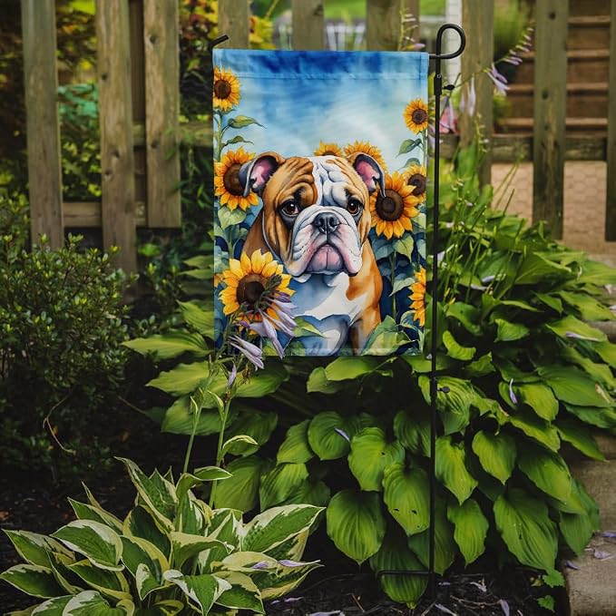 Caroline's Treasures DAC6072GF English Bulldog in Sunflowers Garden Flag Mailbox Flag Decorative Yard Flag Banner Outside Patio Artwork Yard Flower Beds, Garden Size, Multicolor