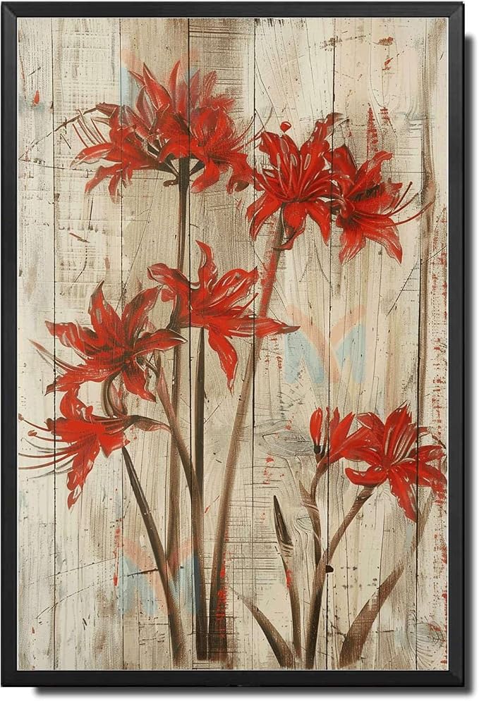 Metal Sign Tin Sign Vintage Wall Art Vintage Lycoris Wall Art Tin Sign for Rustic Charm Distressed Wood Panels and Easy to Install Alu Garden Sign for Room 12×16 Inches with Metal Frame