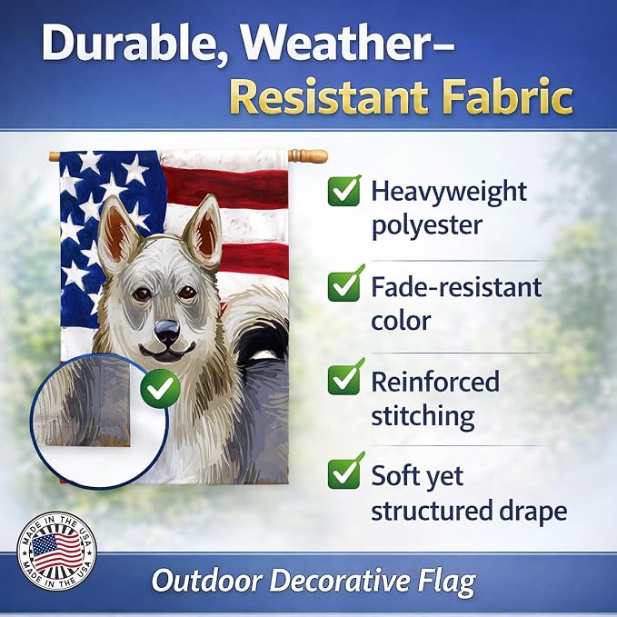 Caroline's Treasures CK6731CHF Swedish Vallhund Dog American Flag House Flag Large Porch Sleeve Pole Decorative Outside Yard Banner Artwork Wall Hanging, Polyester, House Size, Multicolor