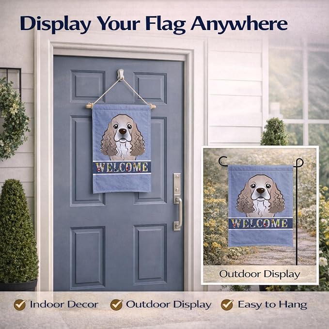 Caroline's Treasures BB1402GF Cocker Spaniel Welcome Garden Flag, Blue Mailbox Flag Decorative Yard Flag Banner Outside Patio Artwork Yard Flower Beds, Garden Size, Multicolor