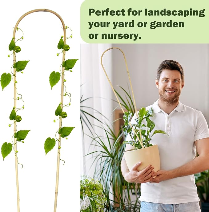 Jollybower Natural U-Hoops Bamboo Plants Trellis 4Ft, Garden Trellis U-Shape for Climbing Plants, Garden Arch Support for Potted Plants, Vines, Ivy Climbing Plants, Flowers-3 Pack