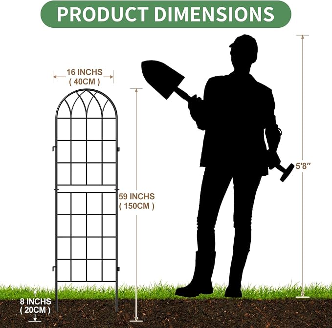 SUNYRISY 4Pack Metal Garden Trellis for Climbing Plants Outdoor, 59x16in Metal Plant Support for Flowers Tomato Cucumber Rose Vegetable Garden Courtyards Lawns Decoration, Black