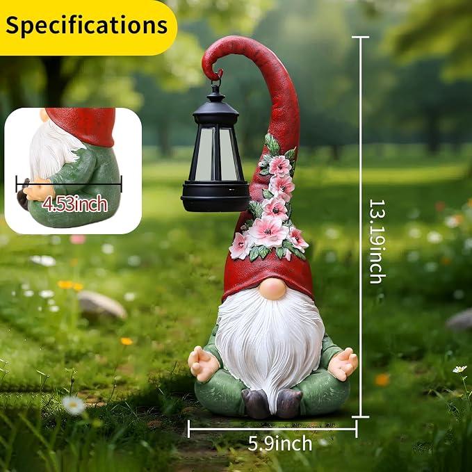 Zen Garden Gnomes Statues Solar Lights Figurine Outdoor Lantern | Lawn Porch Patio Yard Decor, Balcony Home, Birthday Gifts for Grandma Mom Women Sisters