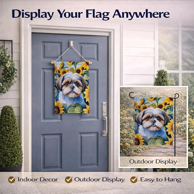 Caroline's Treasures DAC6162GF Shih Tzu in Sunflowers Garden Flag Mailbox Flag Decorative Yard Flag Banner Outside Patio Artwork Yard Flower Beds, Garden Size, Multicolor