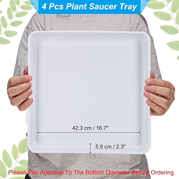 PATIKIL Plant Saucer Tray, 4 Pack 18 Inch Square Plant Saucer Heavy Planter Pot Saucers Large Deep Flower Planter Drip Tray for Indoor Outdoor Plants, White