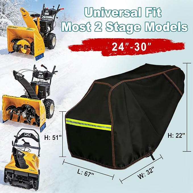QYMOTO 600D Large Snow Blower Cover 24"-32",Two Stage Snowblower Cover Thick Waterproof Windproof Tear-resistent Winter Outdoor All Weather Protection Fit Craftsman,Ariens,Toro,Cub Cadet EGO