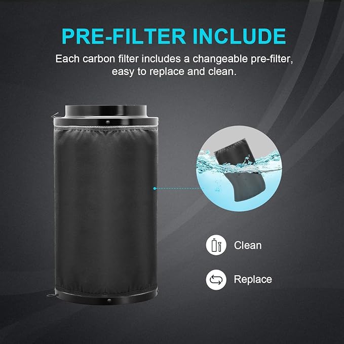 iPower 4" Air Carbon Filter for Inline Duct Fan, Intake and Exhaust Fans, with Premium Australia Virgin Charcoal, Black